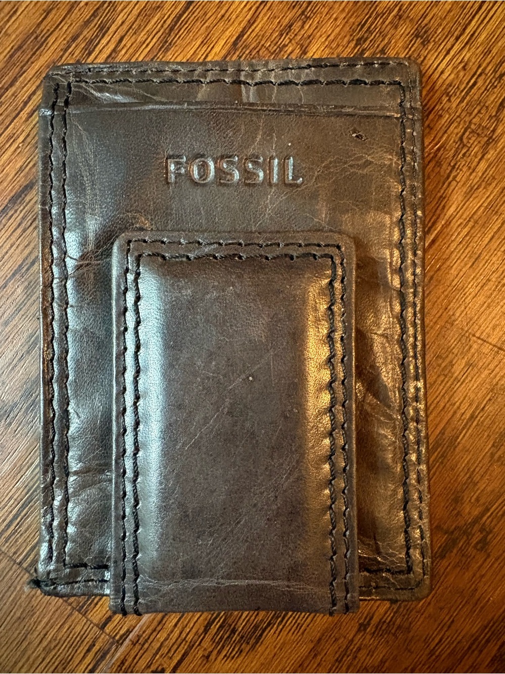 Fossil Dark Brown Leather Money Clip Card Holder